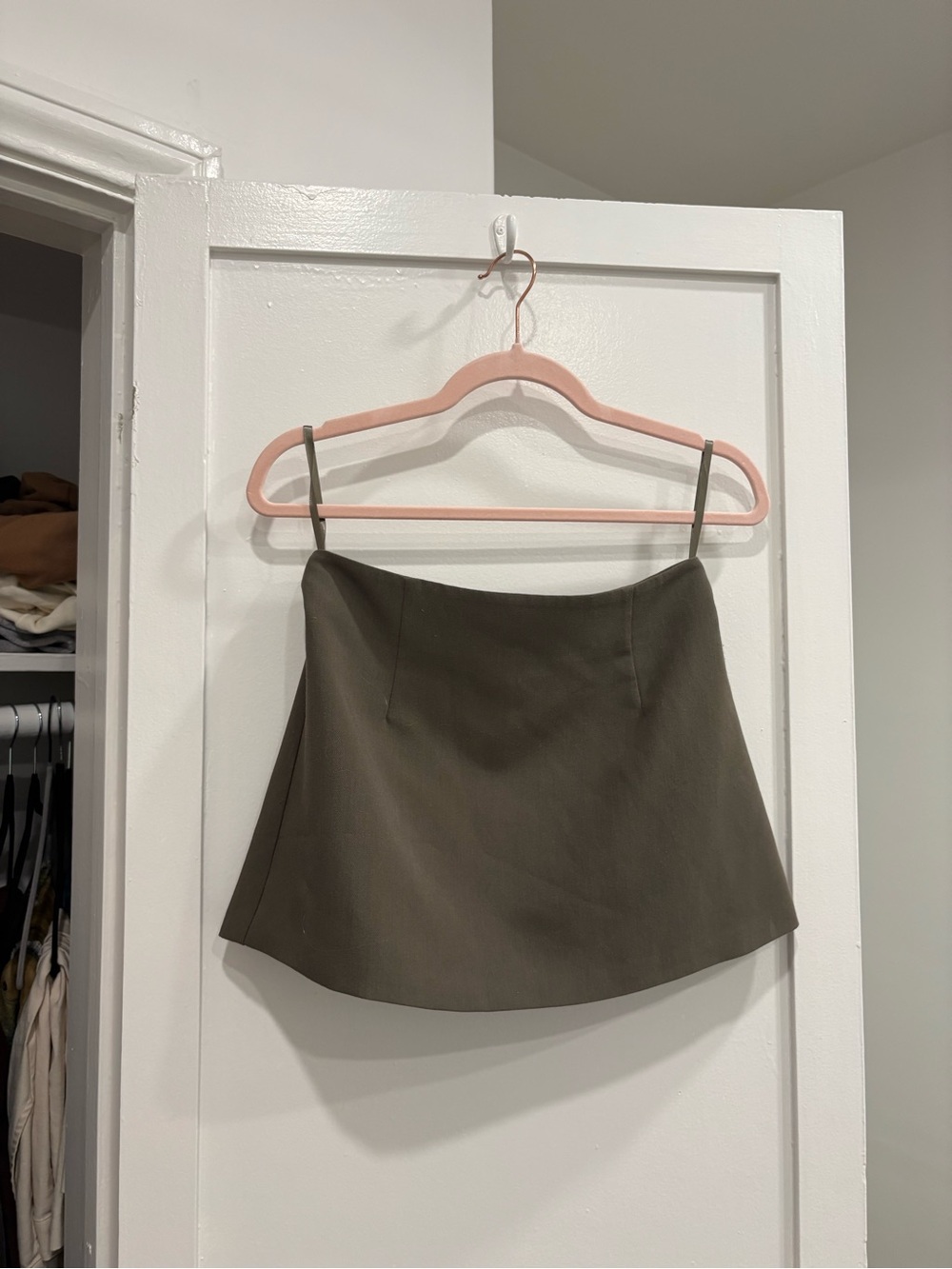 Olive Mini Skirt with Slim Straps